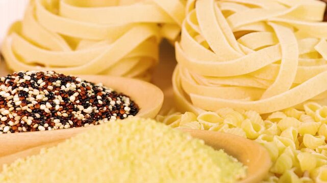 Assorted Grains and Pasta Display in Warm Lighting