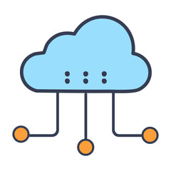 Cloud computing concept with an icon illustrating data storage and network technology