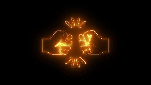 Fist bump line icon animation representing friendship, bro gesture, teamwork, unity, and celebration on a dark background. Quality outline design element for social or motivational concepts