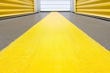 Yellow line on gray storage unit floor