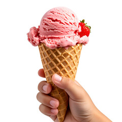 Hand holding ice cream on transparent background