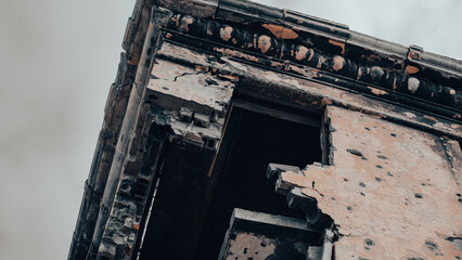 ruined street and destroyed houses the city war in Ukraine