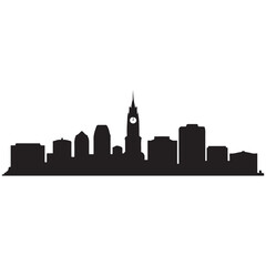 Naklejka premium Panoramic View of Downtown Syracuse Skyline. Syracuse city black silhouette skyscrapers and buildings. Long cityscape. Vector black silhouette. with white background