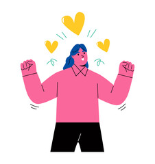 Happy business woman. Positive emotions concept. Flat vector illustration isolated on white