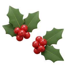 3d christmas holly sprig design with festive berries
