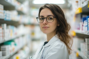 Close up portrait of a pharmacist in a drug store.