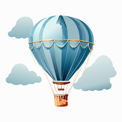 Blue Vintage Hot Air Balloon Soaring Through Fluffy Clouds