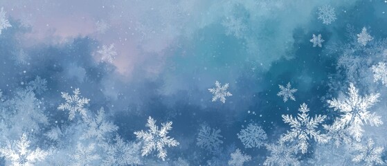 Blue Winter Background with Delicate Snowflakes