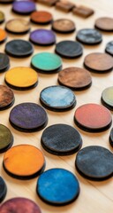 Naklejka premium Colorful Leather Discs on Wood.