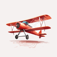 Red Biplane in Flight Against White Background