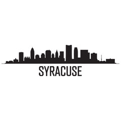 Naklejka premium Panoramic View of Downtown Syracuse Skyline. Syracuse city black silhouette skyscrapers and buildings. Long cityscape. Vector black silhouette. with white background