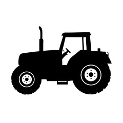 Modern farm tractor silhouette icon,  black vector for agriculture and farming design.
