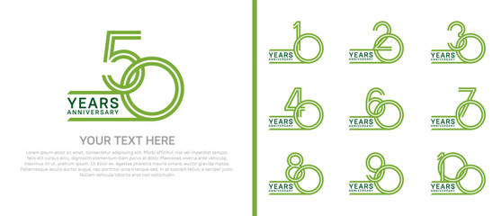 logo anniversary set. green color on white background for special event