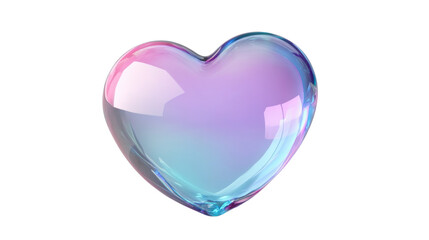 Fototapeta premium Heart shaped glass holographic Iridescent 3d render icon on white background