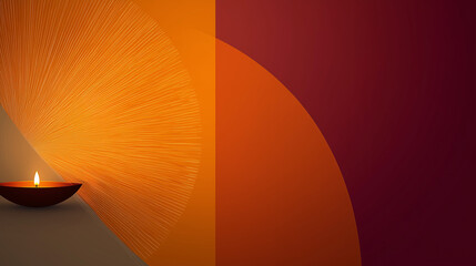 flat design Diwali greeting card background, elegant diya lamp glowing softly in one corner, warm gradient in orange and maroon tones