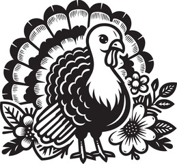 Black and White Turkey Bird Vector Illustration
