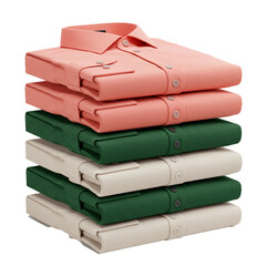 Neatly Stacked Men's Dress Shirts in Coral, Forest Green, and Cream:  A Fashionable and Organized Apparel Display