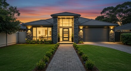 Obraz premium Modern home at sunset