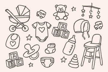 Baby care items doodle pastel sketch vector illustration   © Victoria