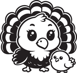 Black and White Turkey Bird Vector Illustration