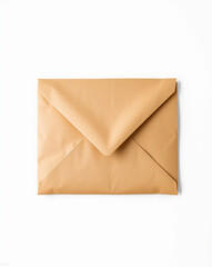 Tan envelope lying flat, isolated on a white background. Ready to be mailed.