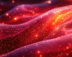 Fototapeta premium Abstract image with waves, sparkling textures, and warm red, gold colors. Use this as a background for celebrations, luxury brands, or romantic projects.