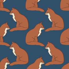 Vector Seamless Pattern Rust Foxes in Autumn Woodland Whimsical Neutral Forest Pattern