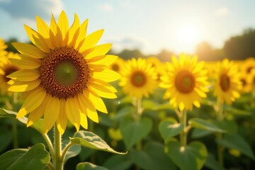 Fototapeta premium Vibrant sunflowers in a field, basking in sunlight , background, flowers
