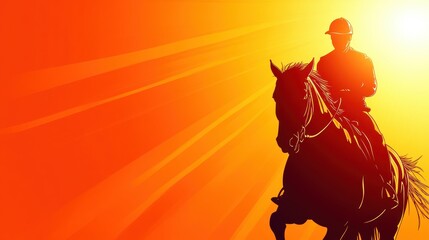 Silhouette of a Rider on Horseback Against a Vibrant Sunset with Rays of Light