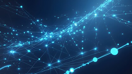 Abstract Network Connection Glowing Nodes and Lines in Dark Blue Space