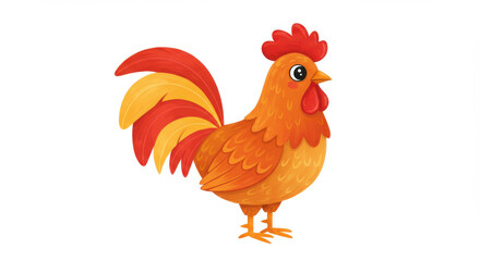 Fototapeta premium Adorable Rooster Illustration for Kids' Room and Farmhouse Nursery Decor, isolated white background