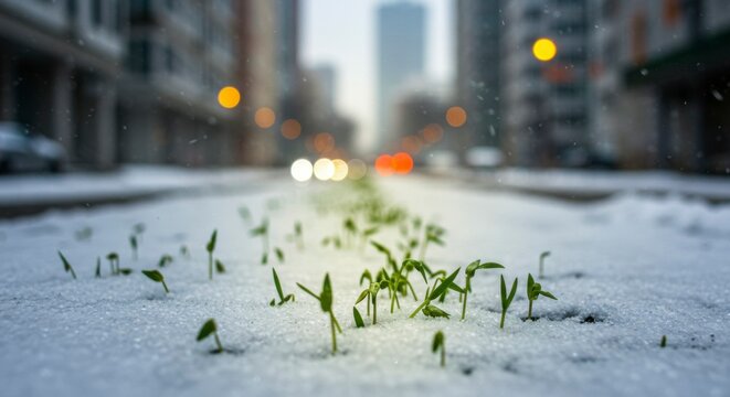 Winter's budding life on city street