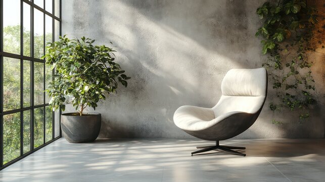 Plush cushioned chair with soft fabric set against a neutral textured wall.