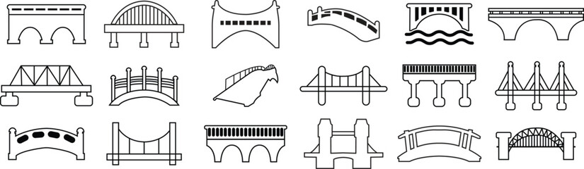 Bridges icons set. bridge sign collection in line style. Vector illustration