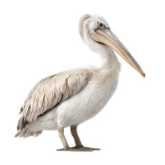 Obraz premium A majestic white pelican standing gracefully on a plain background, showcasing its elegant feathers and long beak