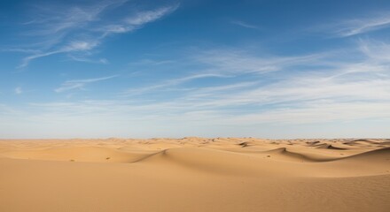 Naklejka premium Vast Expanse of Golden Sand Dunes Under a Clear Blue Sky Desert Landscape Photography