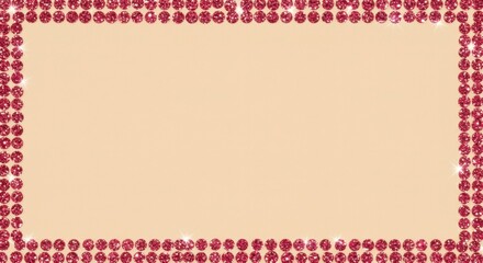 Rectangular frame of sparkling pink gems on a beige background