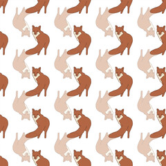 Fototapeta premium Vector Seamless Pattern Rust Foxes in Autumn Woodland Whimsical Neutral Forest Pattern