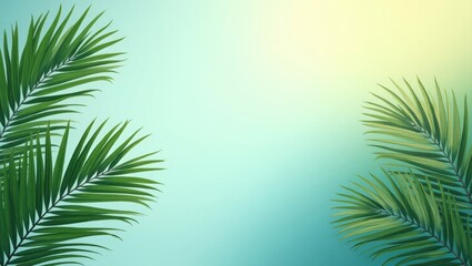 Vibrant palm fronds against a soft pastel backdrop.