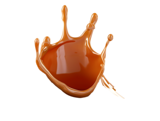 A crown-shaped caramel splash frozen in time, symbolizing elegance and indulgent sweetness.