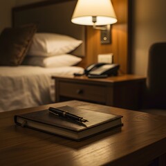 Cozy Evening Moment with Journal and Pen by the Bed