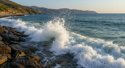 Fototapeta premium Coastal waves crashing on rocks