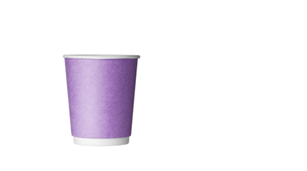 cardboard glass of purple color, for coffee or tea on an isolated white background close up