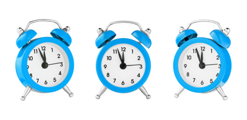 classic watch, pointer clock, Blue color alarm watch on isolated white background close up