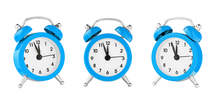 classic watch, pointer clock, Blue color alarm watch on isolated white background close up