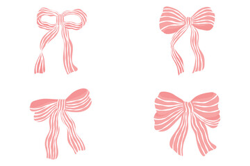 Coquette stripes bow ribbon pink accessories set. vector  illustration.