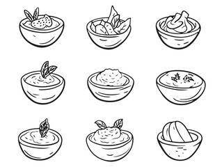 Hummus bowl simple line art illustration design vector