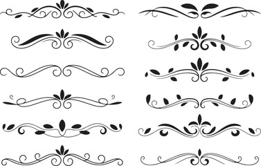 Elegant Divider Ornament Vector Set - Decorative Black Flourishes and Scrollwork for Design
