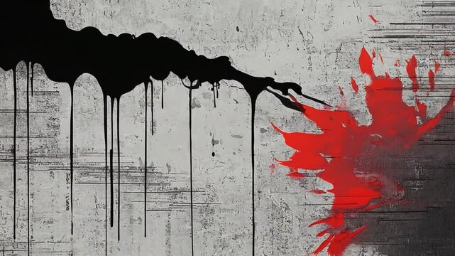 Abstract Graffiti Art: Black Paint Drips and Red Splatter