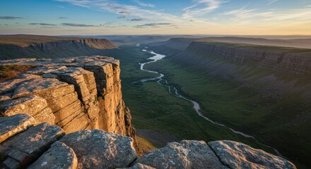 Majestic River Valley Panorama Breathtaking Aerial View from Clifftop